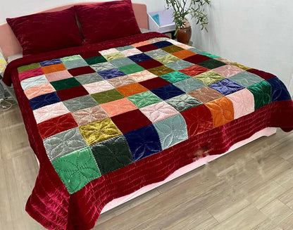 Antique Wool and Silk Quilt Top with Foundation Backing
