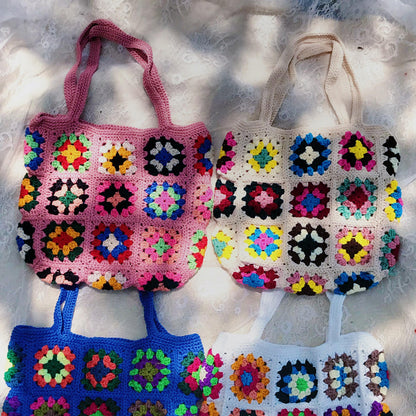 Handmade Crochet Granny Square Bags, Colorful Boho Tote Bags, Unique Crochet Market Bags, Vibrant Crochet Handbags, Artisan Crochet Fashion