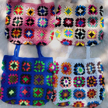 Handmade Crochet Granny Square Bags, Colorful Boho Tote Bags, Unique Crochet Market Bags, Vibrant Crochet Handbags, Artisan Crochet Fashion