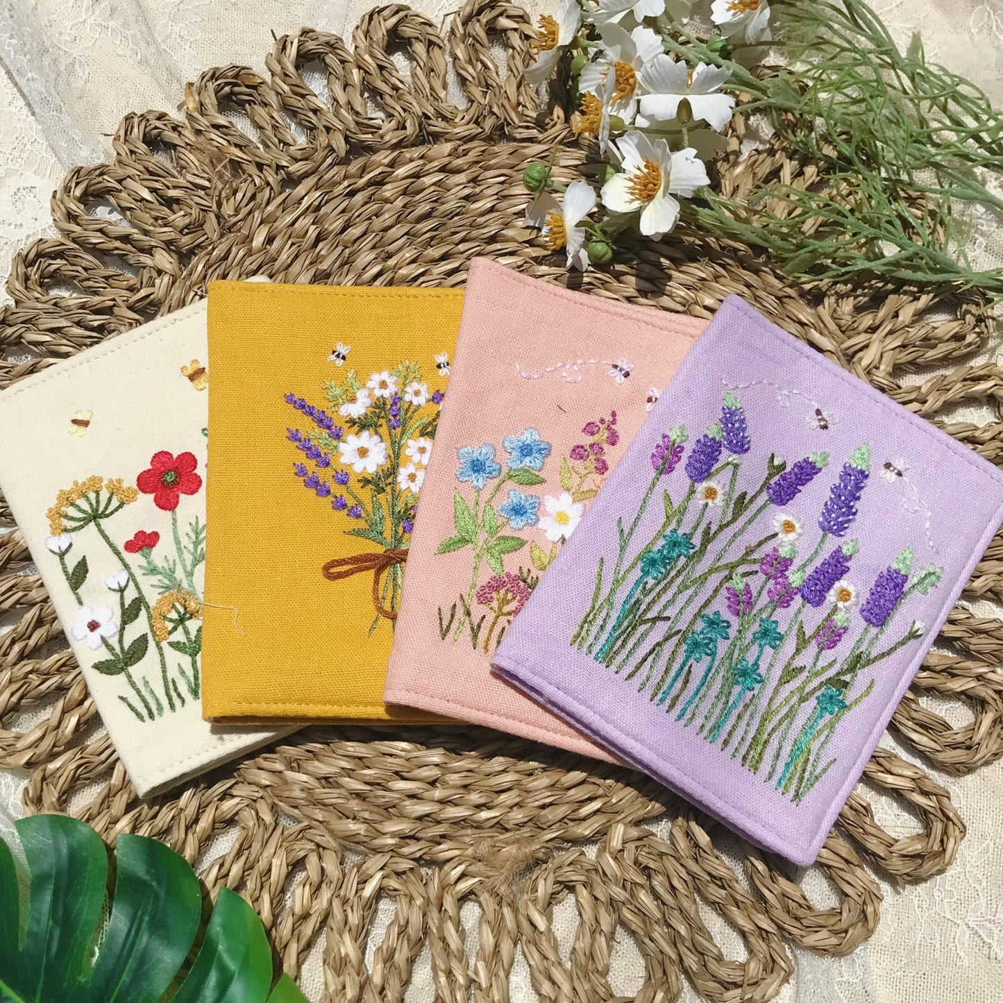 Hand Embroidered Passport Cover with Flower Embroidery, Vintage Floral Passport Wallet,