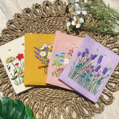 Hand Embroidered Passport Cover with Flower Embroidery, Vintage Floral Passport Wallet,