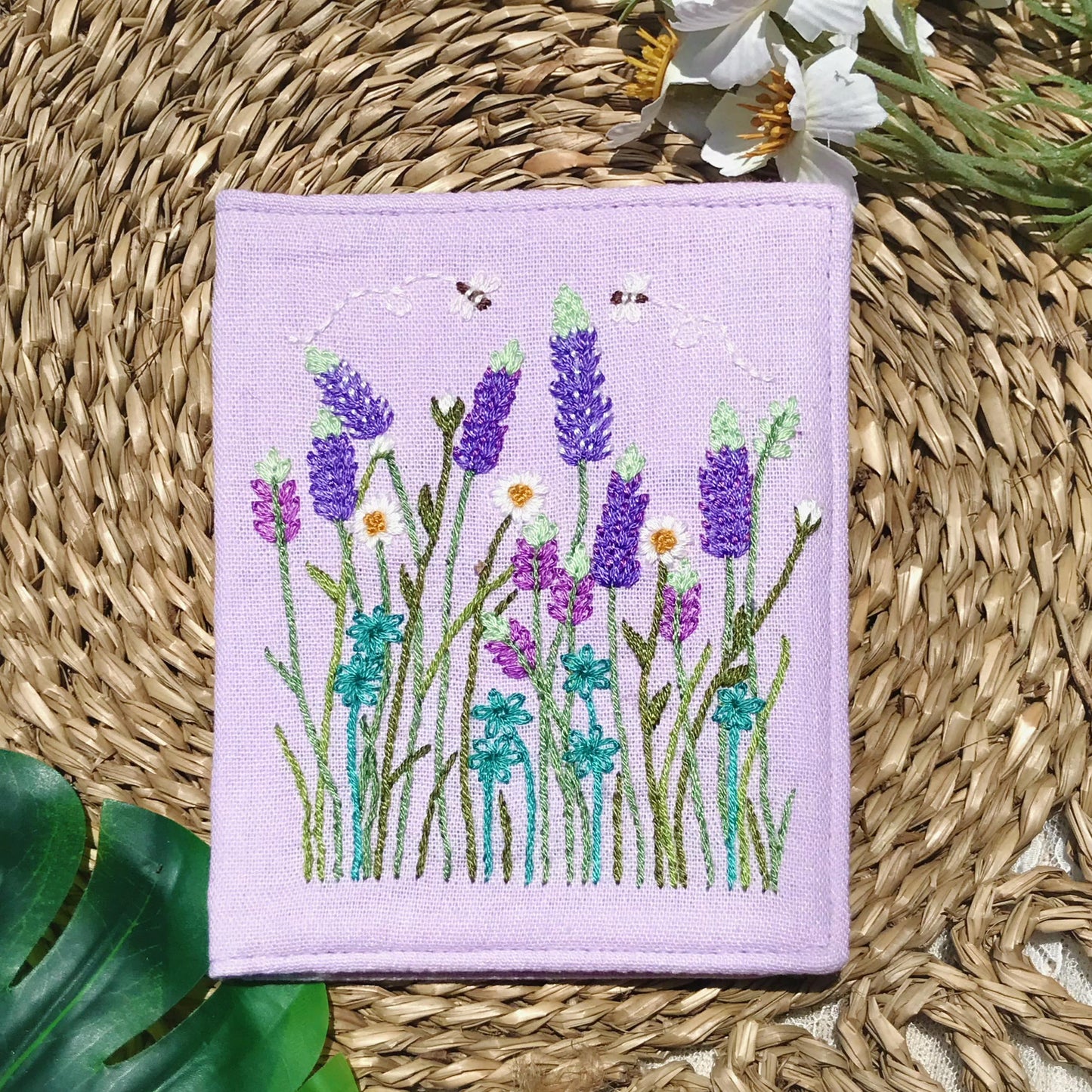 Hand Embroidered Passport Cover with Flower Embroidery, Vintage Floral Passport Wallet,