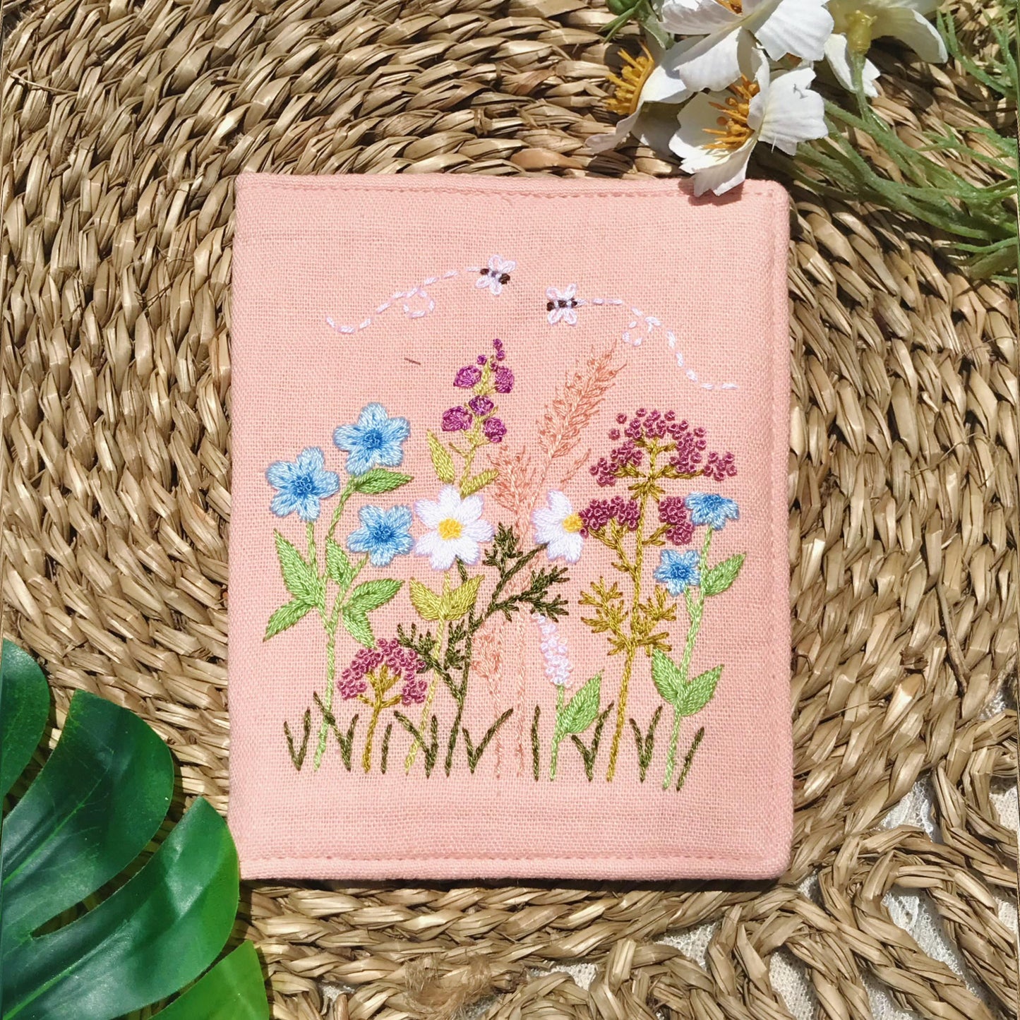 Hand Embroidered Passport Cover with Flower Embroidery, Vintage Floral Passport Wallet,