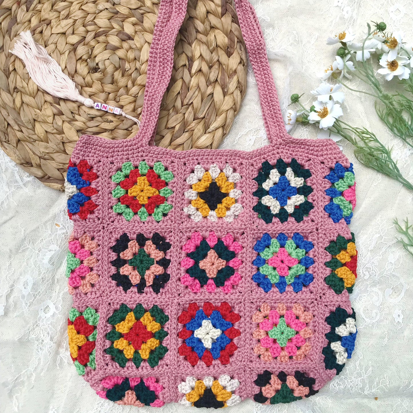 Handmade Crochet Granny Square Bags, Colorful Boho Tote Bags, Unique Crochet Market Bags, Vibrant Crochet Handbags, Artisan Crochet Fashion