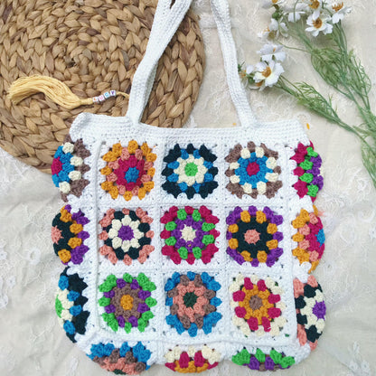 Handmade Crochet Granny Square Bags, Colorful Boho Tote Bags, Unique Crochet Market Bags, Vibrant Crochet Handbags, Artisan Crochet Fashion