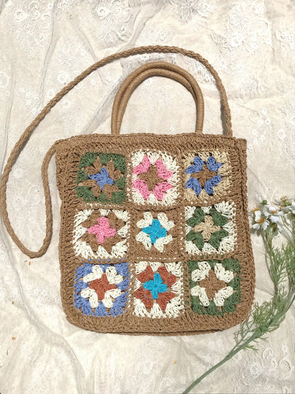 Handmade Crochet Granny Square Bag, Colorful Boho Tote Bag, Unique Crochet Market Bag, Vibrant Crochet Handbag, Artisan Crochet Fashion