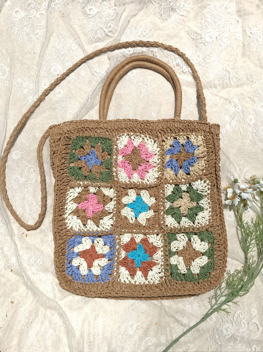 Handmade Crochet Granny Square Bag, Colorful Boho Tote Bag, Unique Crochet Market Bag, Vibrant Crochet Handbag, Artisan Crochet Fashion
