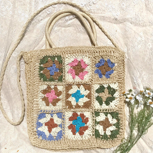 Handmade Crochet Granny Square Bag, Colorful Boho Tote Bag, Unique Crochet Market Bag, Vibrant Crochet Handbag, Artisan Crochet Fashion