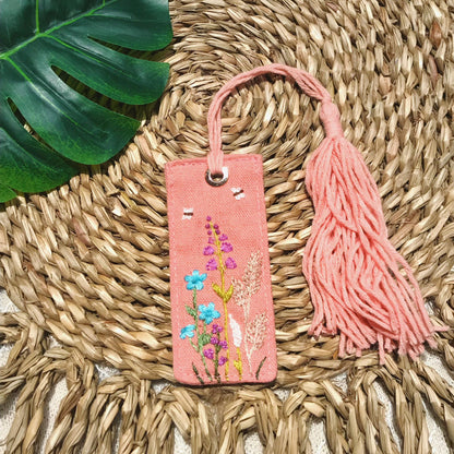 Personalized Bookmarks, Linen Hand Embroidered Bookmark, Flower Bookmark