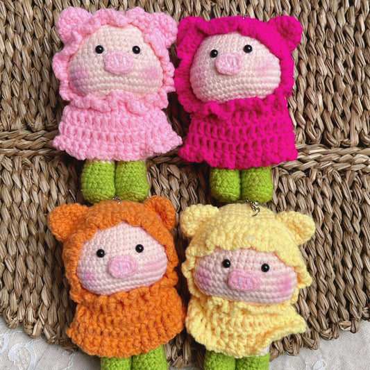 Handmade Crochet Pig Keychains, Cute Crochet Animal Charms, Unique Crochet Gift, Kawaii Crochet Accessories, Artisan Crochet Keychains