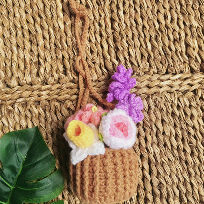 Handmade Crochet Flower Basket, Colorful Floral Arrangement, Unique Crochet Home Decor, Artisan Crochet Flowers, Crochet Flower Gift Beautiful