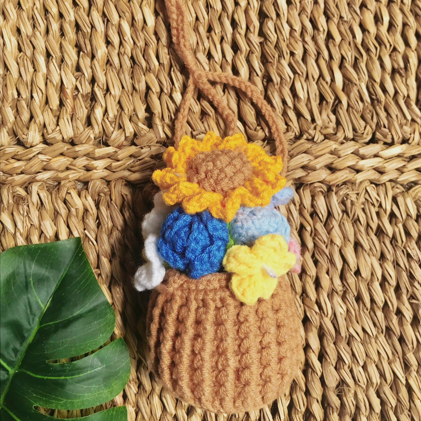 Handmade Crochet Flower Basket, Colorful Floral Arrangement, Unique Crochet Home Decor, Artisan Crochet Flowers, Crochet Flower Gift Beautiful