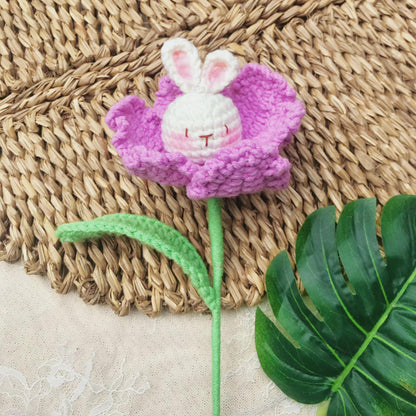 Handmade Crochet Bunny Flower Bouquet, Whimsical Floral Decor, Unique Crochet Gift, Spring Home Decor, Artisan Crochet Flowers