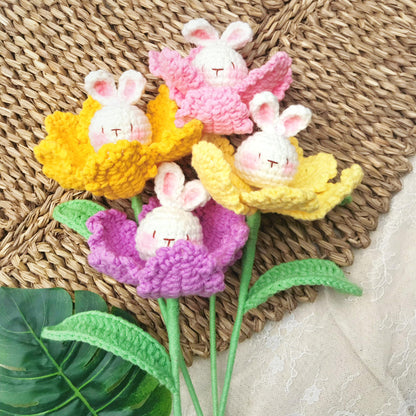Handmade Crochet Bunny Flower Bouquet, Whimsical Floral Decor, Unique Crochet Gift, Spring Home Decor, Artisan Crochet Flowers