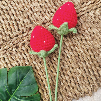 Handmade Crochet Strawberry Bouquet, Fruity Floral Decor, Unique Crochet Gift, Spring Home Decor, Artisan Crochet Flowers