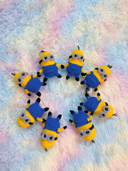 Handmade Crochet Minion Keychains, Cute Crochet Character Charms, Unique Crochet Gift, Kawaii Crochet Accessories, Artisan Crochet Keychains