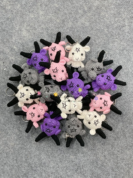 Handmade Crochet Baphomet Keychains, Cute Crochet Character Charms, Unique Crochet Gift, Kawaii Crochet Accessories, Artisan Crochet Keychains