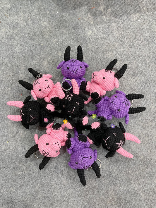 Handmade Crochet Baphomet Keychains, Cute Crochet Character Charms, Unique Crochet Gift, Kawaii Crochet Accessories, Artisan Crochet Keychains