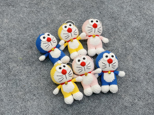 Handmade Crochet Doraemon Keychains, Cute Crochet Character Charms, Unique Crochet Gift, Kawaii Crochet Accessories, Artisan Crochet Keychains