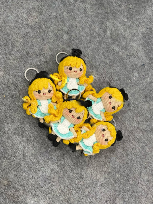 Handmade Crochet Alice Keychains, Cute Crochet Character Charms, Unique Crochet Gift, Kawaii Crochet Accessories, Artisan Crochet Keychains