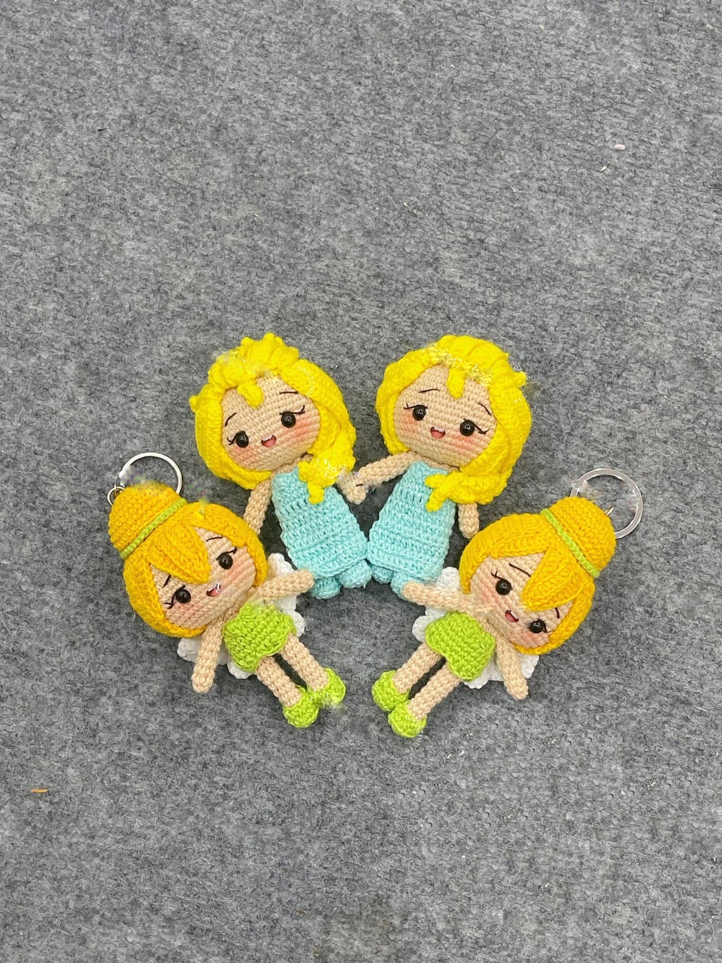 Handmade Crochet Tinkerbell Keychains, Cute Crochet Fairy Charms, Unique Crochet Gift, Kawaii Crochet Accessories, Artisan Crochet Keychains